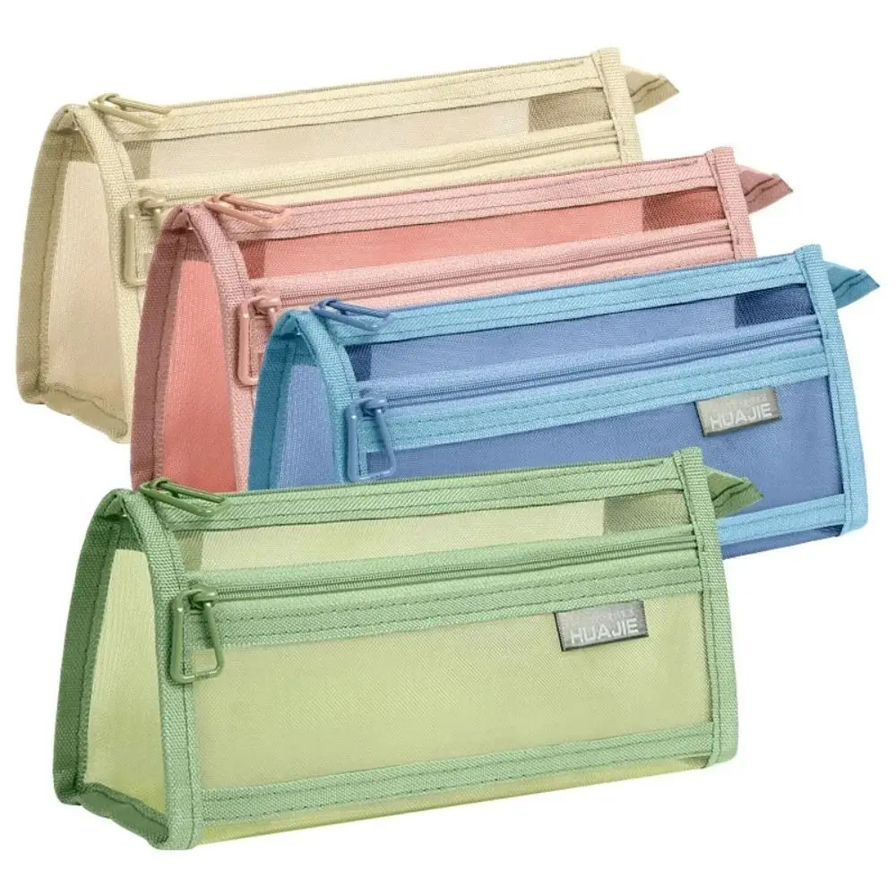 

Double Layer Mesh Pen Bag Transparent Multifunctional Transparent Pencil Case Large Capacity Zipper Stationery Storage Bag