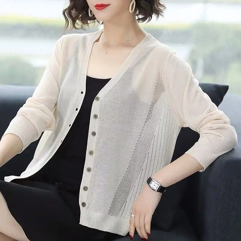 Spring Autumn Summer Cardigan Women V-Neck Knitted Sweater Shawl Outerwear Female Cardigans Women Thin Jacket Coat Ladies Tops