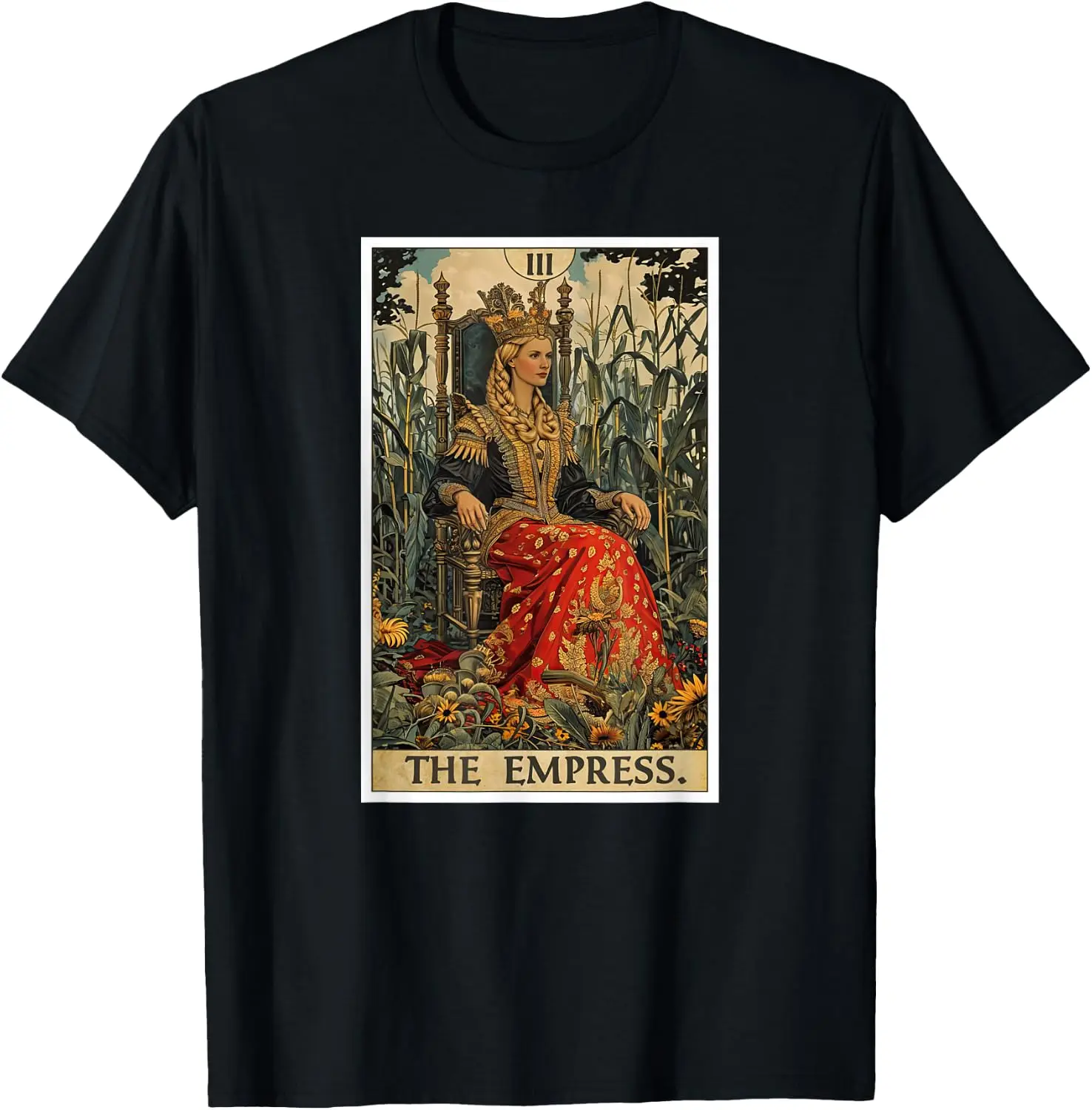 Cards Tarot Card 3 The Empress T-Shirt 100% Cotton Trendy Y2K Short-Sleeve Tee-Soft, Quick-Drying, Moisture-Wicking; Ideal