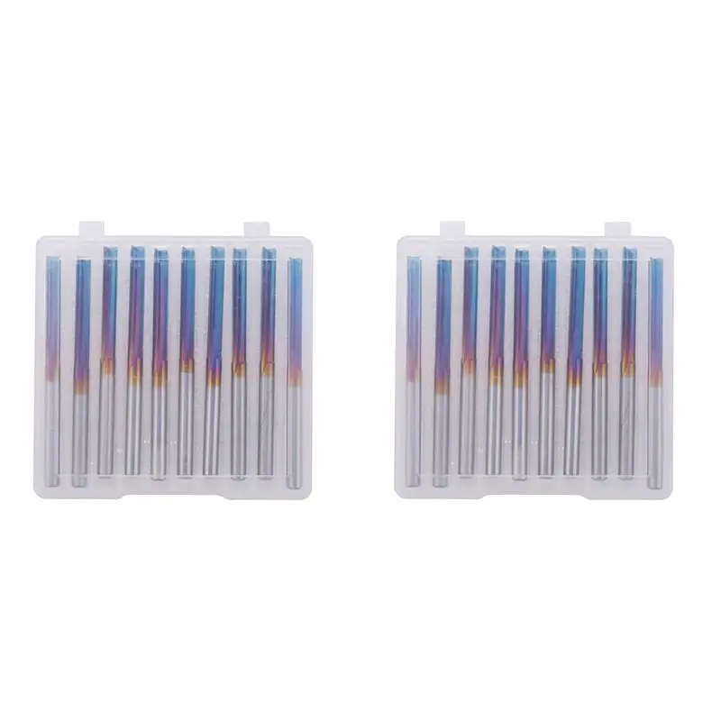 

2025 Hot Style 20Pcs 3.175 Shank Blue Coated Straight End Mill 2 Flute Carbide Milling Cutter For Wood MDF Plastic CNC Engraving