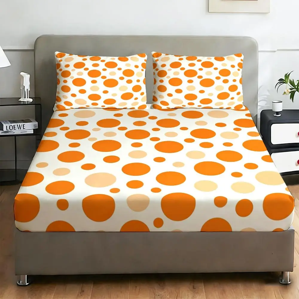 Orange Polka Dot Fitted Sheet Set Queen King Full Size Bedding 2D Digital Print Three-Piece Bedding Set (Includes 1 Fitted Sheet + 2 Pillowcases) Mattress Protector Fitted Sheet Style Protective Cover Mattress Protector, Fitted Sheet Bedding view 6