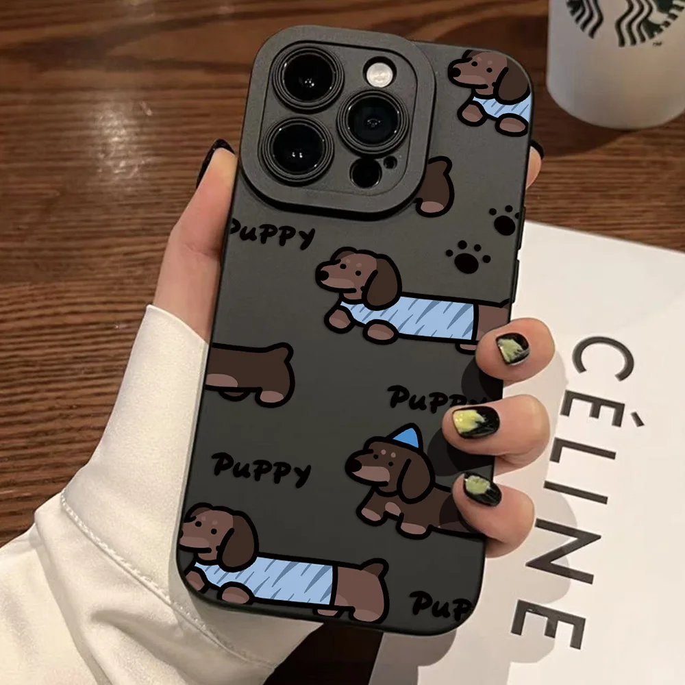 ヒョウ柄ダックスフント子犬電話ケース Iphone 16e 16 15 14 13 12 11 ミニプロマックス X XR XSMax 8 7 6 6S プラスソフトバックカバー