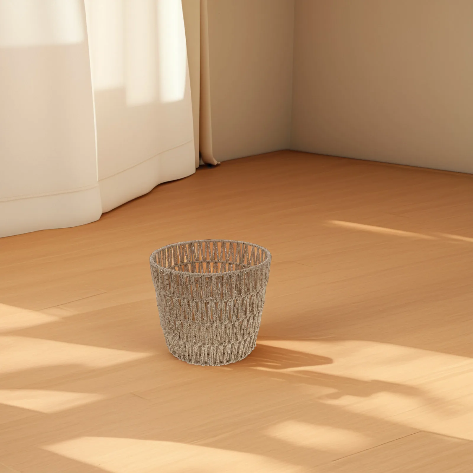 

Desk Storage Basket Paper Rope Woven Round Trash Can Multipurpose Desktop Organizer Woven Sundries Container Decorative Storage