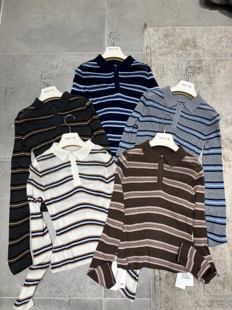 

Dongda Gate Autumn New Sle Women's Knitted Sweater Long Sve Stripe Color Blo Vintage Faion Top Quali Material