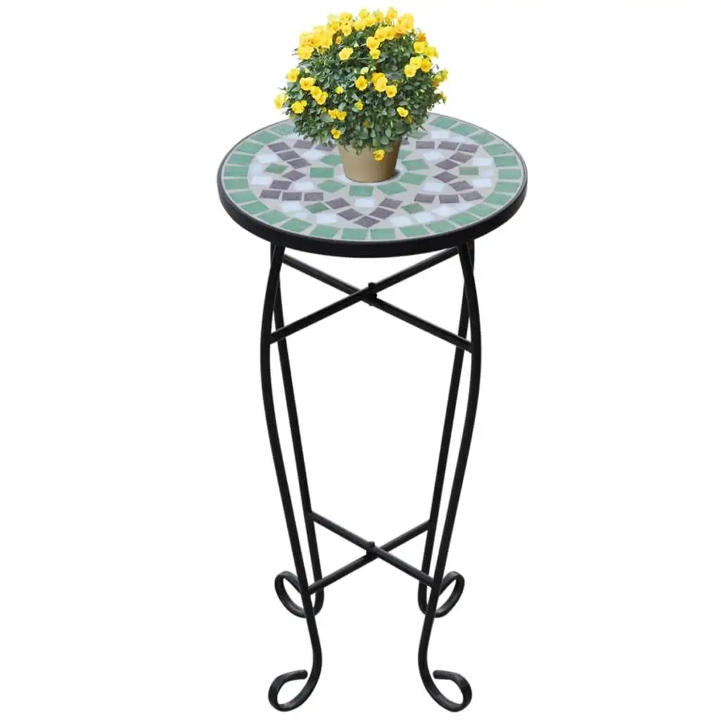 Green White Mosaic Side Table for Plants - Stylish Accent Table for Home Decor