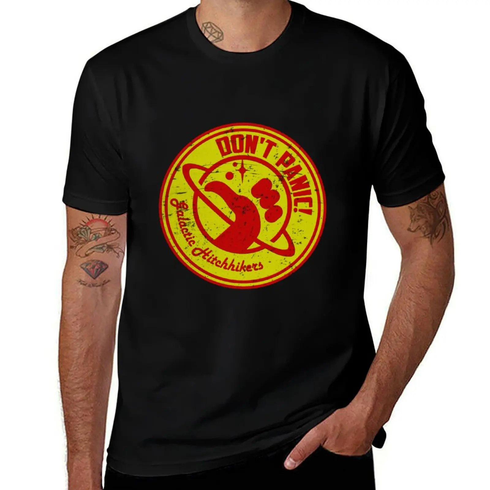 Galactic Hitchhikers Red and Gold T-Shirt Simple Graphic Design T-Shirt