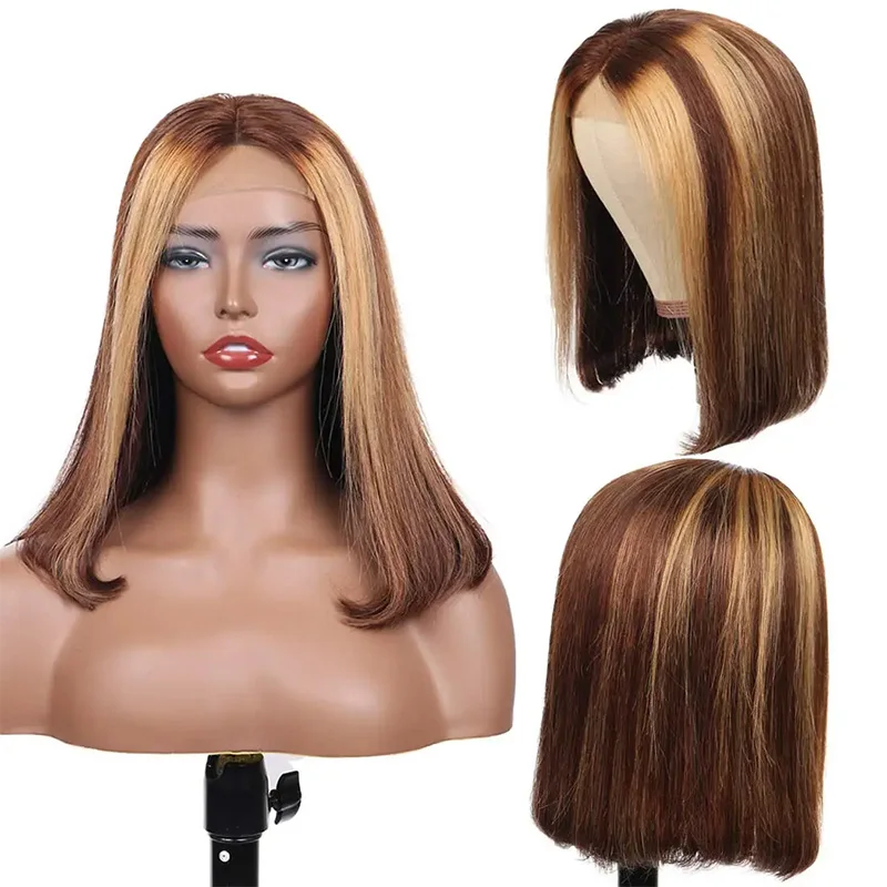 Perruque Bob Lace Front Wig Naturelle, Cheveux Courts Lisses, Pre-Plucked, Bon Marché