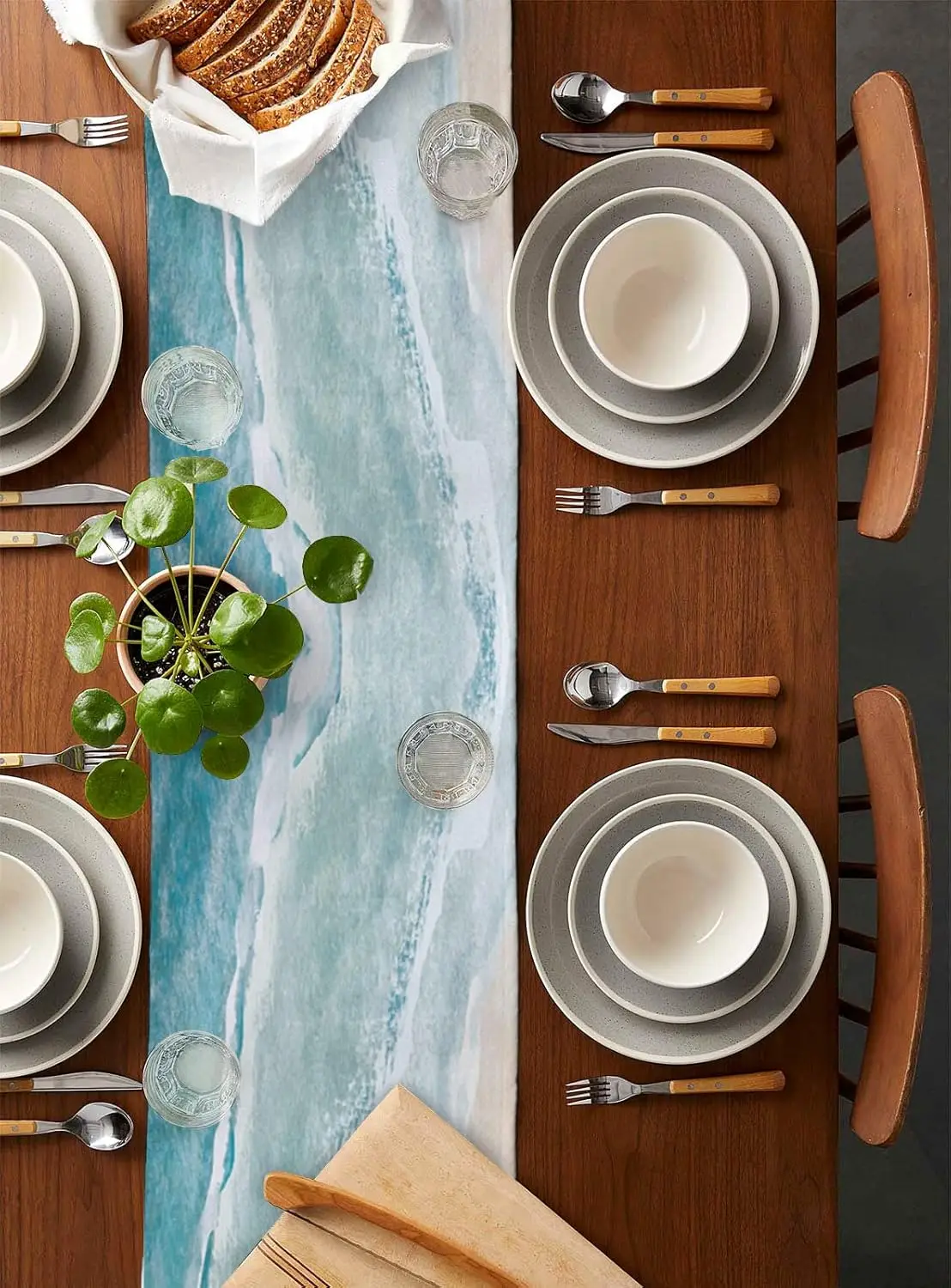 الشاطئ الساحلي الأزرق الكتان الجدول عداء مضمد وشاح ديكور للطاولات الصيف المطبخ طاولة طعام عداء المحيط موجات البحر ديكور الحفلات