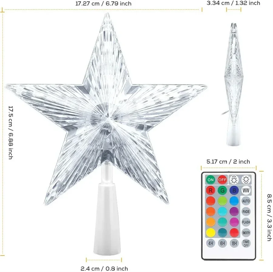 Christmas Tree Topper Star Light Decor 16 Color Changing Remote Controller Multicolor LED Christmas Star USB Powered Xmas Gift