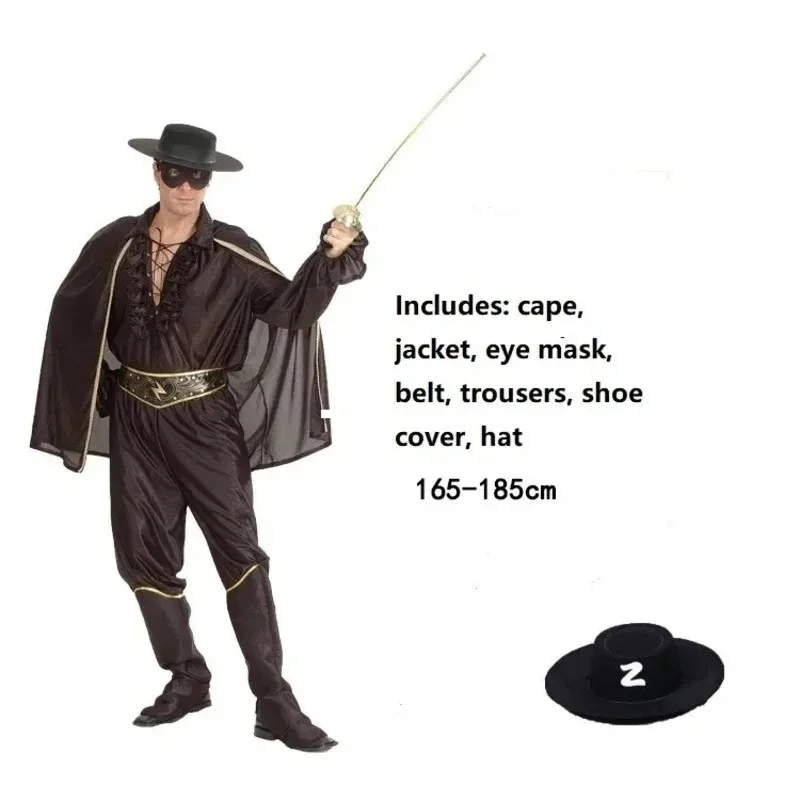 Premium Outfit Men And Women Zorro Cosplay Costume Black Hero Swordsman Clothing Cape Jacket Eye Mask Belt Trousers Hat view 5
