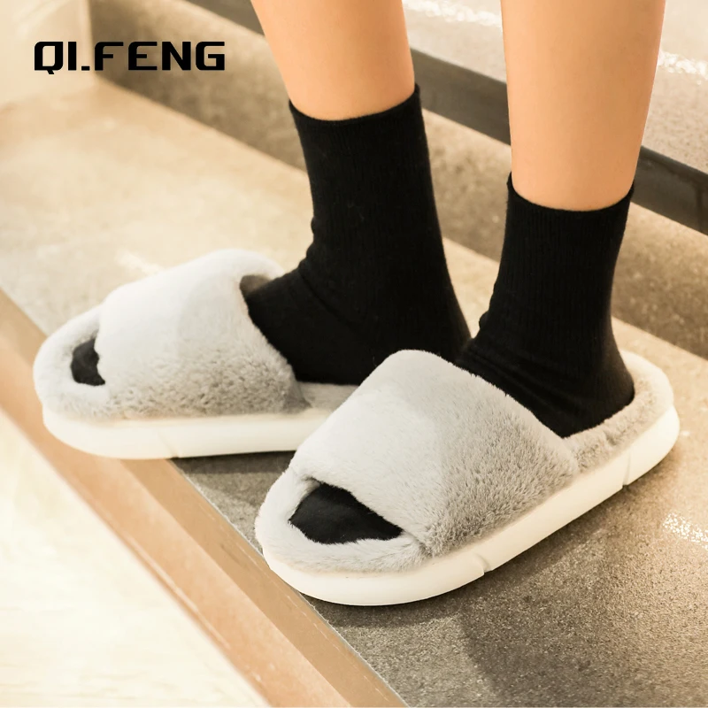 New Men's Plush Cotton Slippers Cute Women's Winter Anti Slip Home Warm Shoes Couple Indoor Casual Solid Color Footwear 38-45