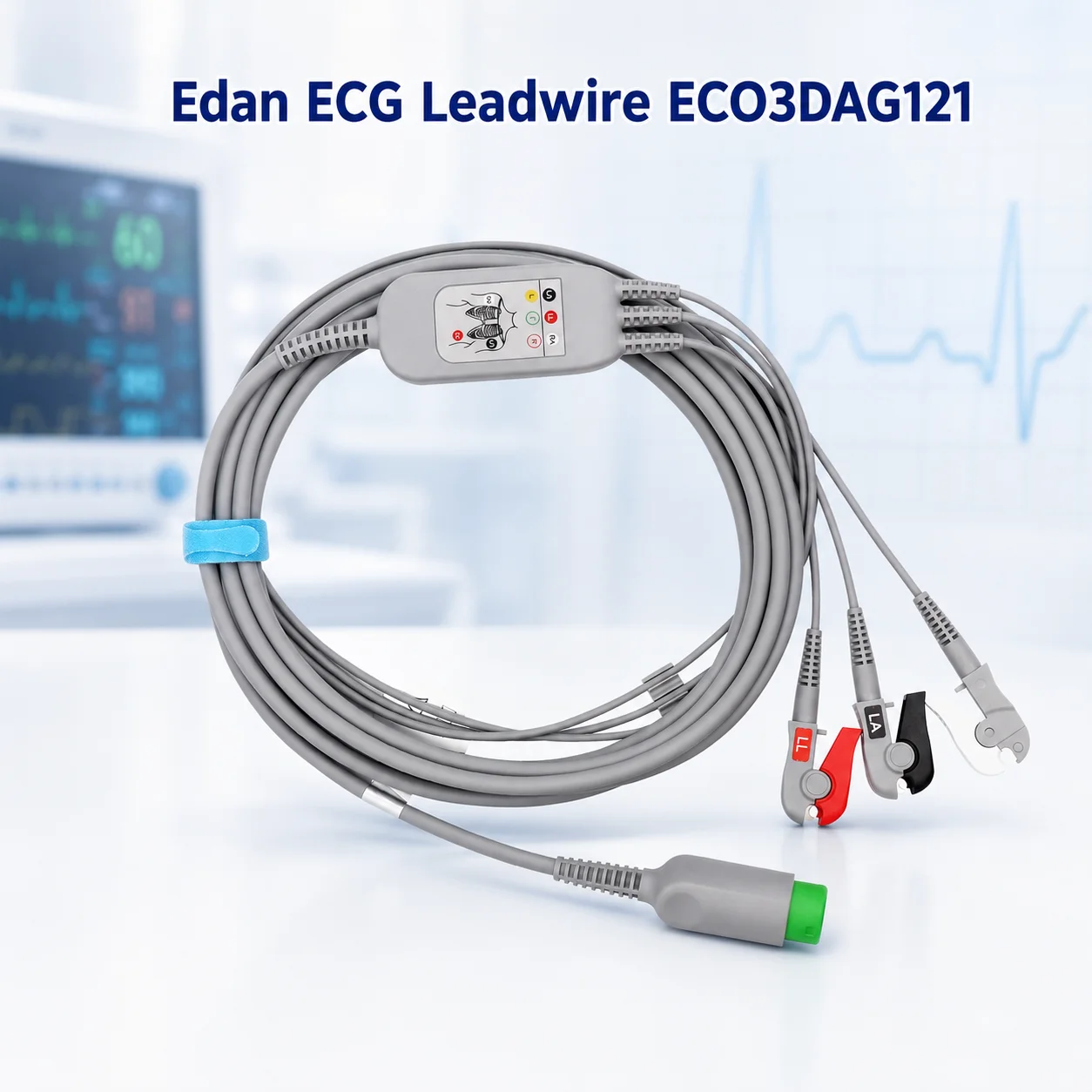 ECO3DAG121 Reusable ECG Leadwire Adult/Pediatric ECG Monitoring Accessory AHA Color Coding, Clip Electrode Connection
