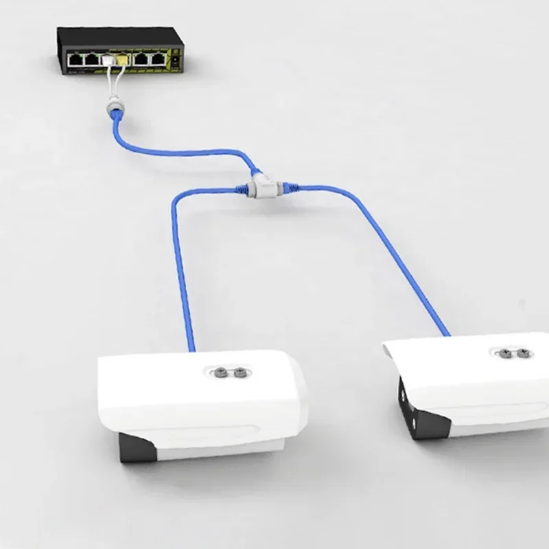 Divisor de piezas POE 2 en 1, conector de cableado de red RJ45 de tres vías para cámara de seguridad, instalación de transmisión y Cables, 1 unidad