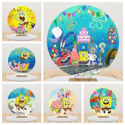Cartoon SpongeBob Theme Round Photographic Background Cover Kids Birthday Party Decoration Baby Shower Party Backdrop Supplies