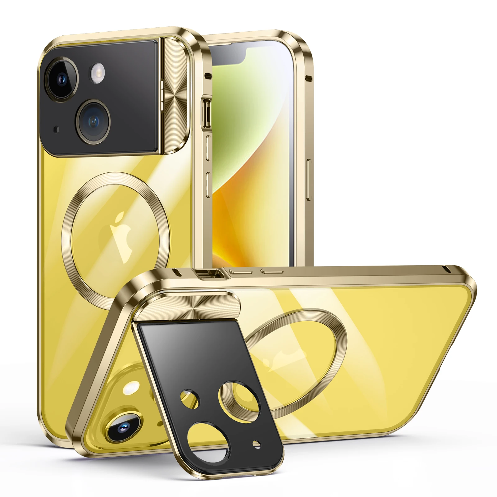 

Gold Color Magnetic Adsorption With Kickstand Protection IPhone 15 protect Graphene heat dissipation phone case