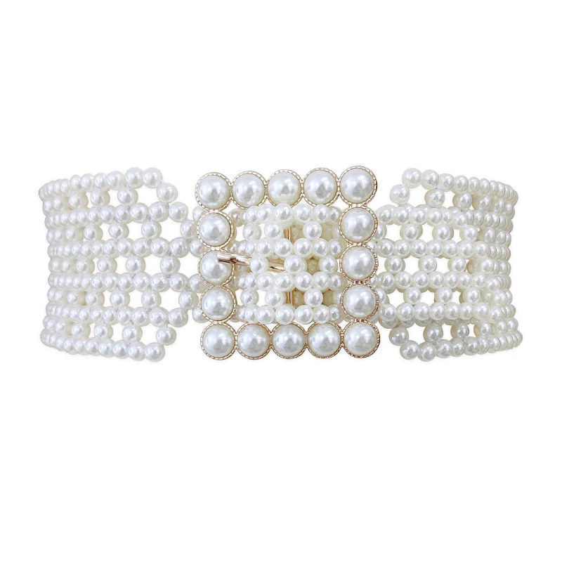 여성용 신축성 흰색 진주 코르셋 벨트, 여성용 허리 벨트, 하이 퀄리티 럭셔리 원피스 스트레치 커머번즈 Y2K