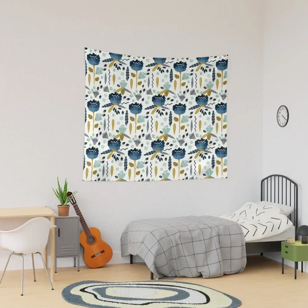 

Blue and yellow floral watercolor Tapestry Wall Decorations Things To The Room Room Decorations Aesthetics Tapestry