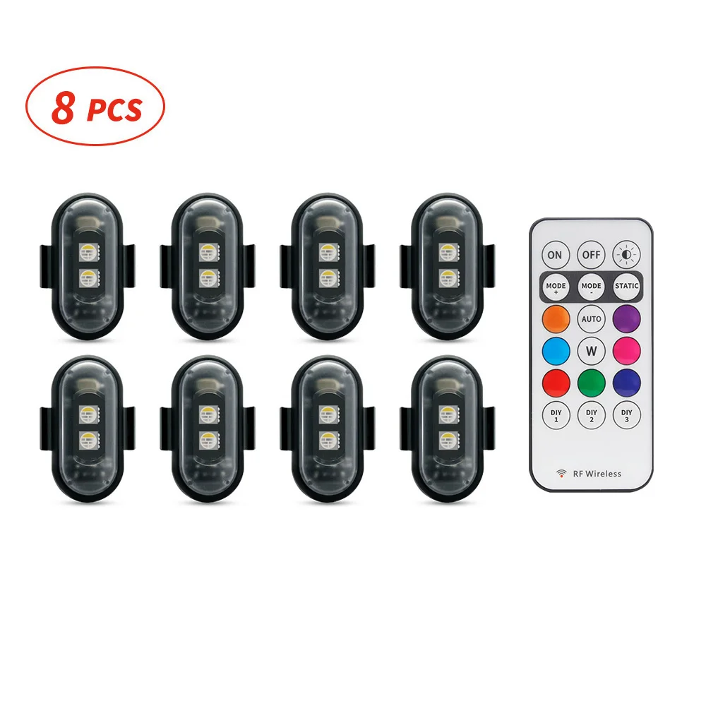 Motorcycle led light 8Color Motorcycle Flash Led 5V Anti-collision Warning Lamp Waterproof Wireless Remote Control For Car Bik