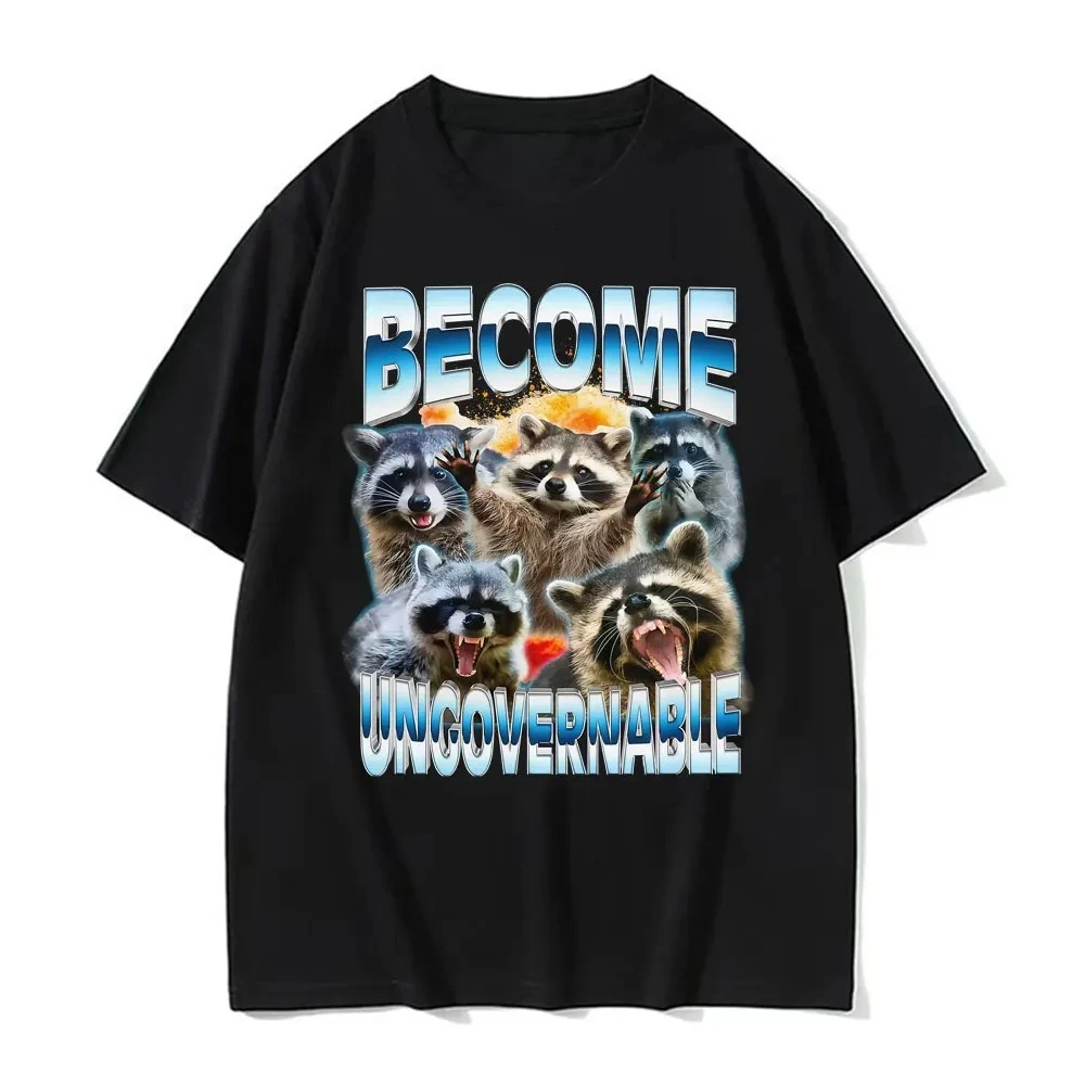 Werden Ungovernable Lustige Waschbär Meme T Shirts Frauen Y2K Vintage Grafik T Shirt Kurzarm Oansatz T-shirt Tops Persönlichkeit