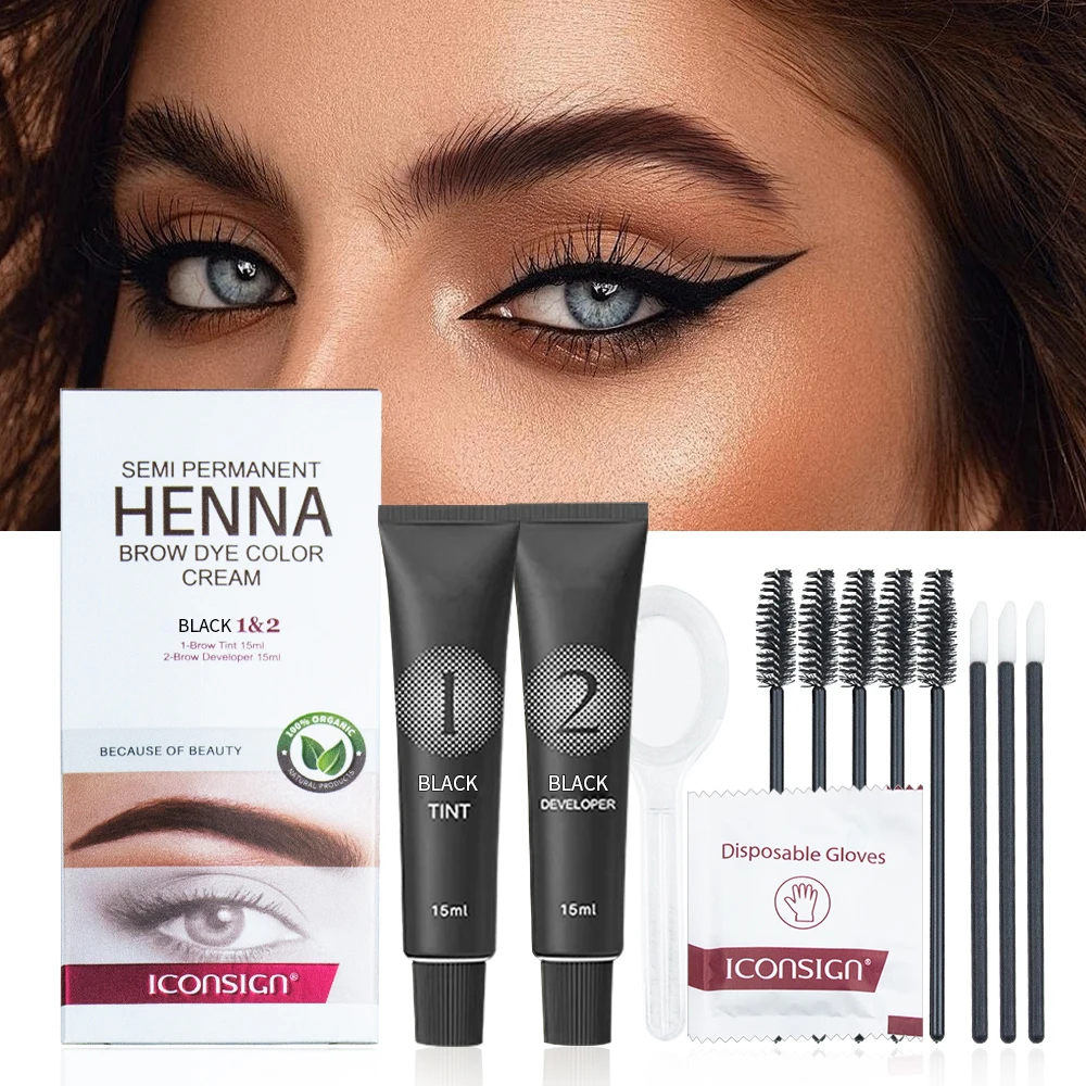 

ICONSIGN Eyebrow Tint Professional Henna Eyelash Eyebrow Dye Tint Semi-Permanent Lash Brow Tinting Kit Brown Eyebrows Dye Makeup