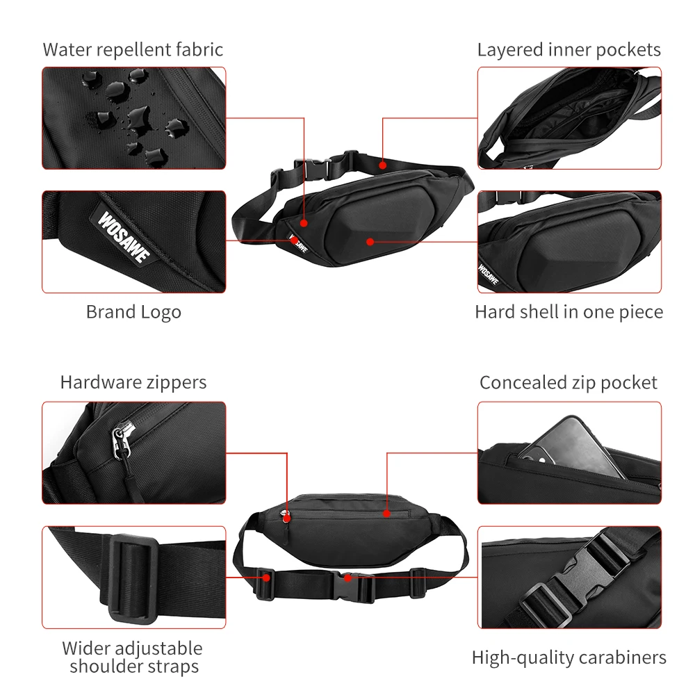 WOSAWE Motorcycle Racing Chest Fanny Pack Motorbike Riding Waist Bag Large Capacity Chest Pack Racing Motocross Accessories