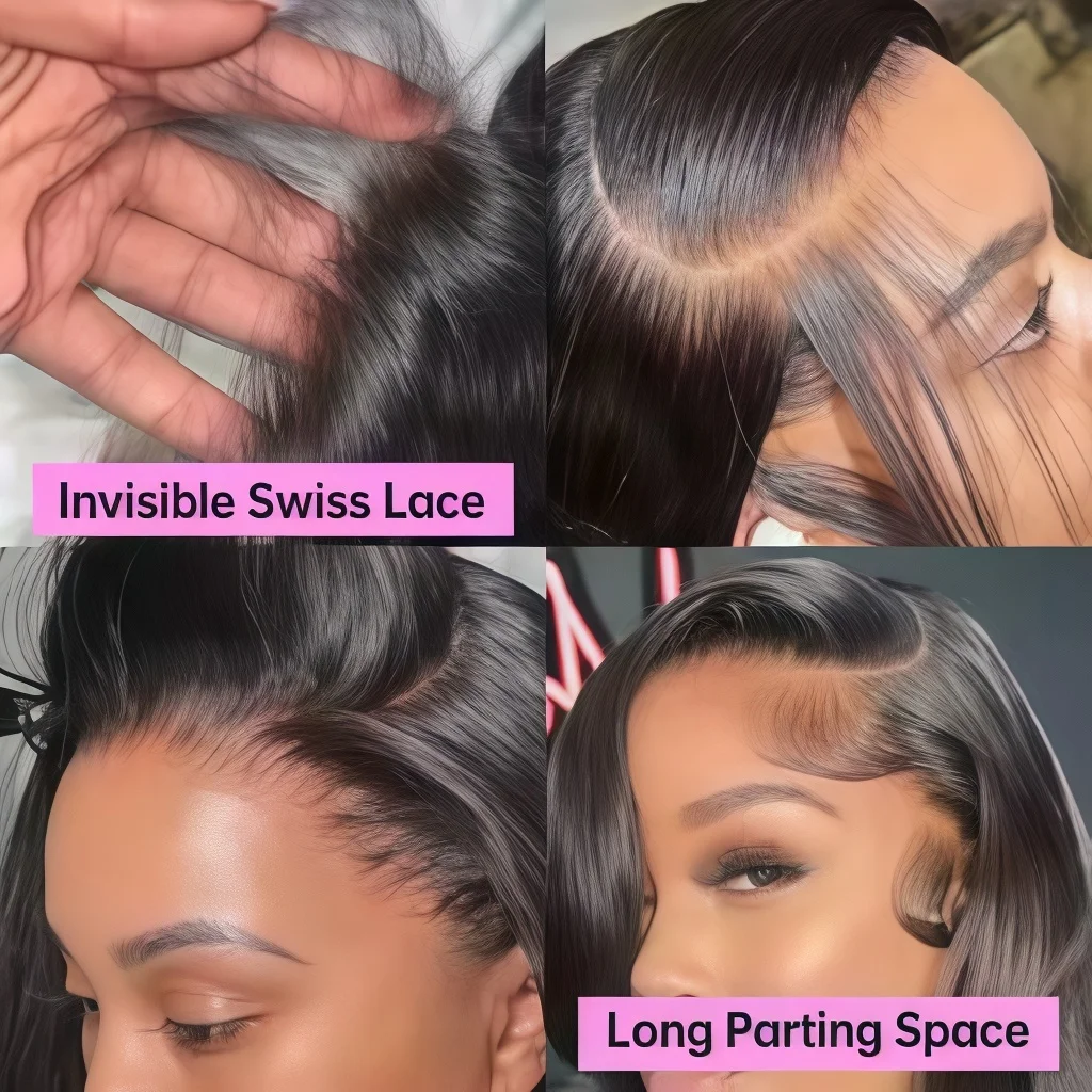 18 Inch Brazilian Short Body Wave Bob Human Hair Wigs 250 Density Pre Plucked Natural Hairline 13x4 HD Transparent Lace Frontal Wigs Soft Real Human Hair Lace Front Bob Wigs For Women Daily Makeup Party Styling