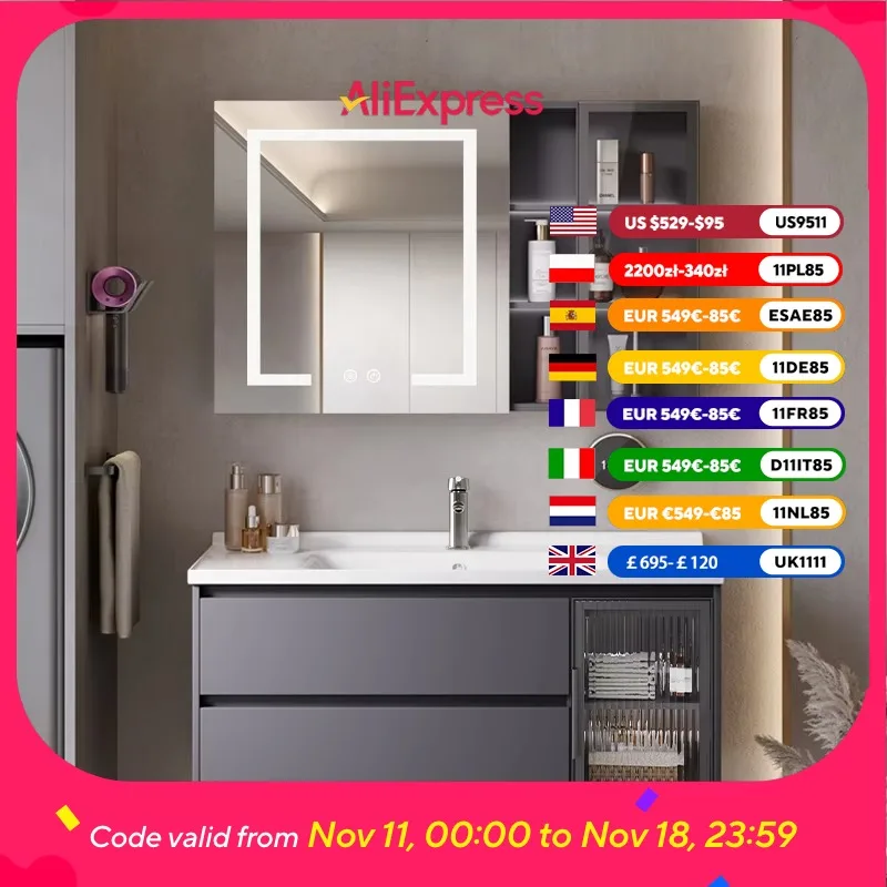 مرآة الإضاءة خزانة حمام تخزين فندق فاخر المرحاض خزانة حمام الغرور الحمام الدولاب Salle De Bain الأثاث