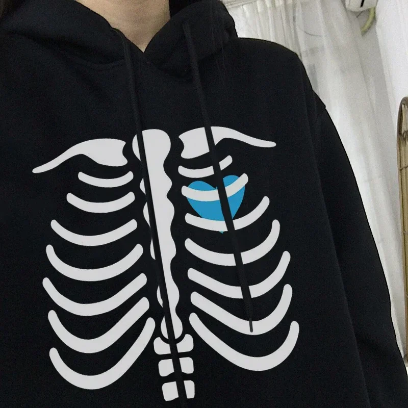 سترات بغطاء رأس للرجال والنساء بطباعة جمجمة قوطية ، بلوزات ثقيلة صخرية من الجرونج ، بلوفرات توبات ، ملابس شارع عالية ، خريف ، شتاء