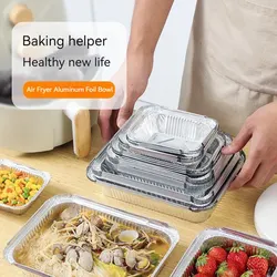 10pcs Disposable Tinfoil Tray Rectangular BBQ Thickened Baking Aluminum Foil Box Kitchen Tools Cooking Tray Food Container