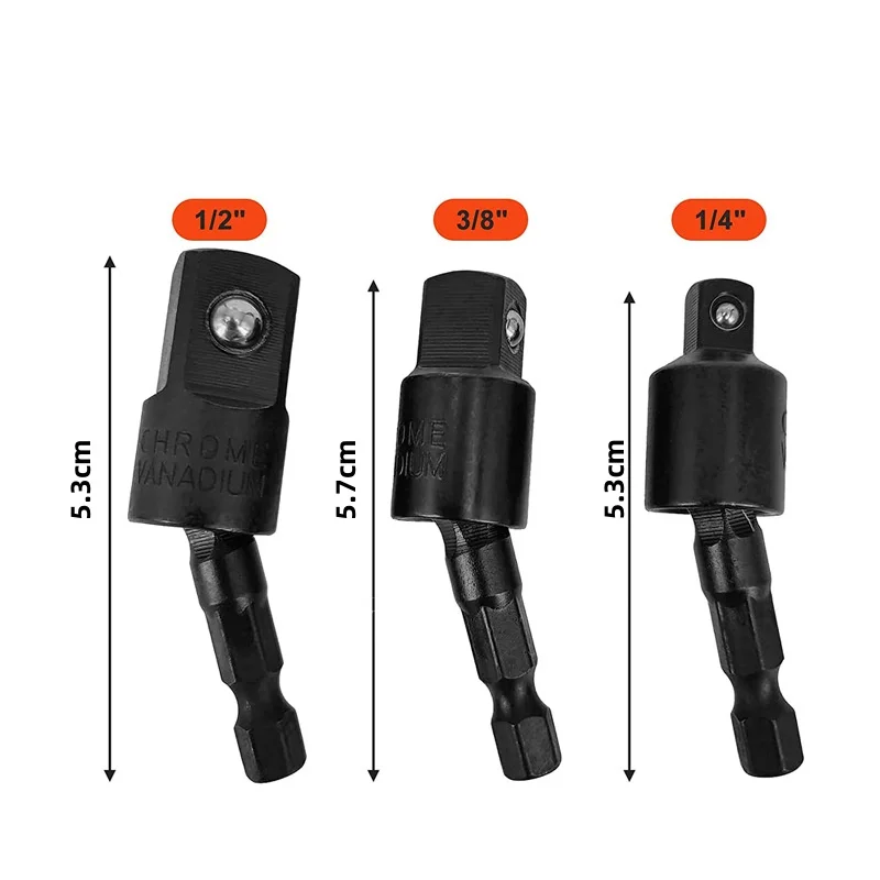 3Pcs 360°electric Drill Air Screwdriver Sleeve Universal Adapter Hexagonal Handle To Square Head Rotary Adapter Connect Rod Tool