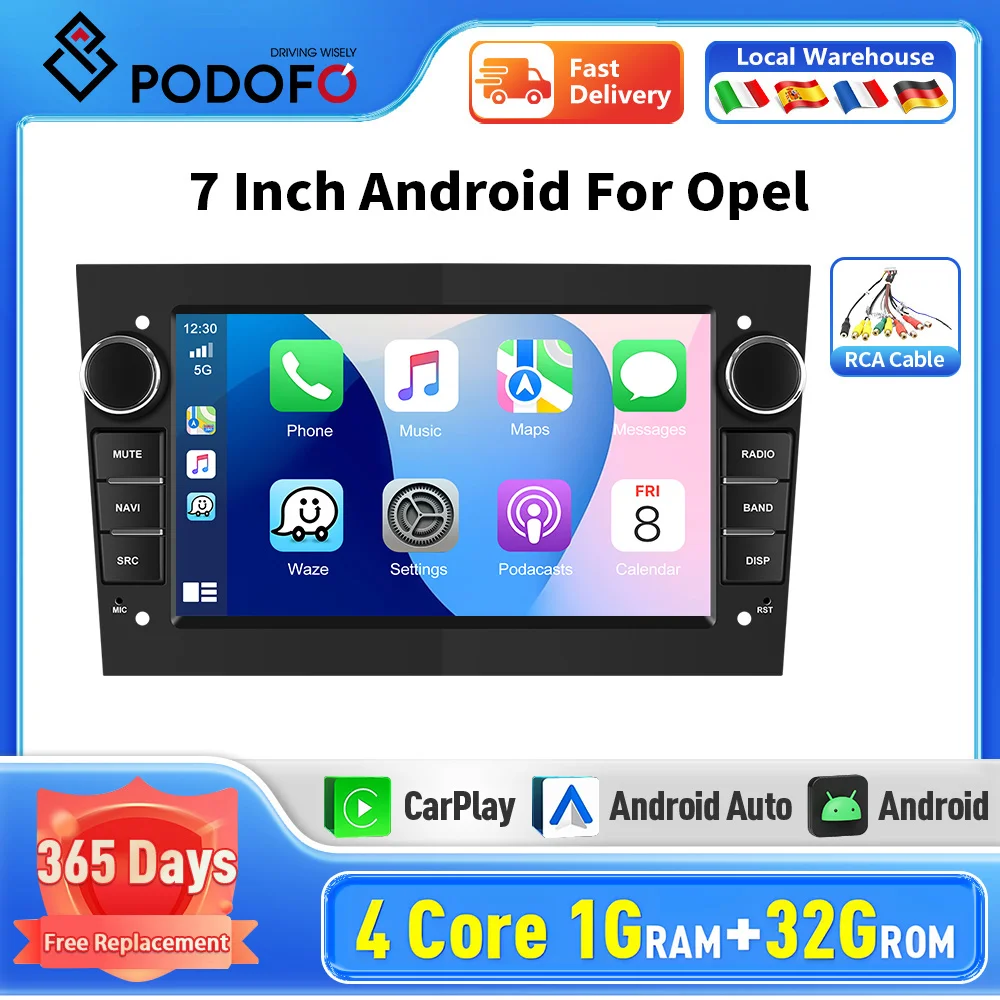 Podofo 7 Inch Car Radio Built-in GPS WIFI Buletooth FM for Opel Car Multimedia Player support DSP  Wireless Carplay Android auto