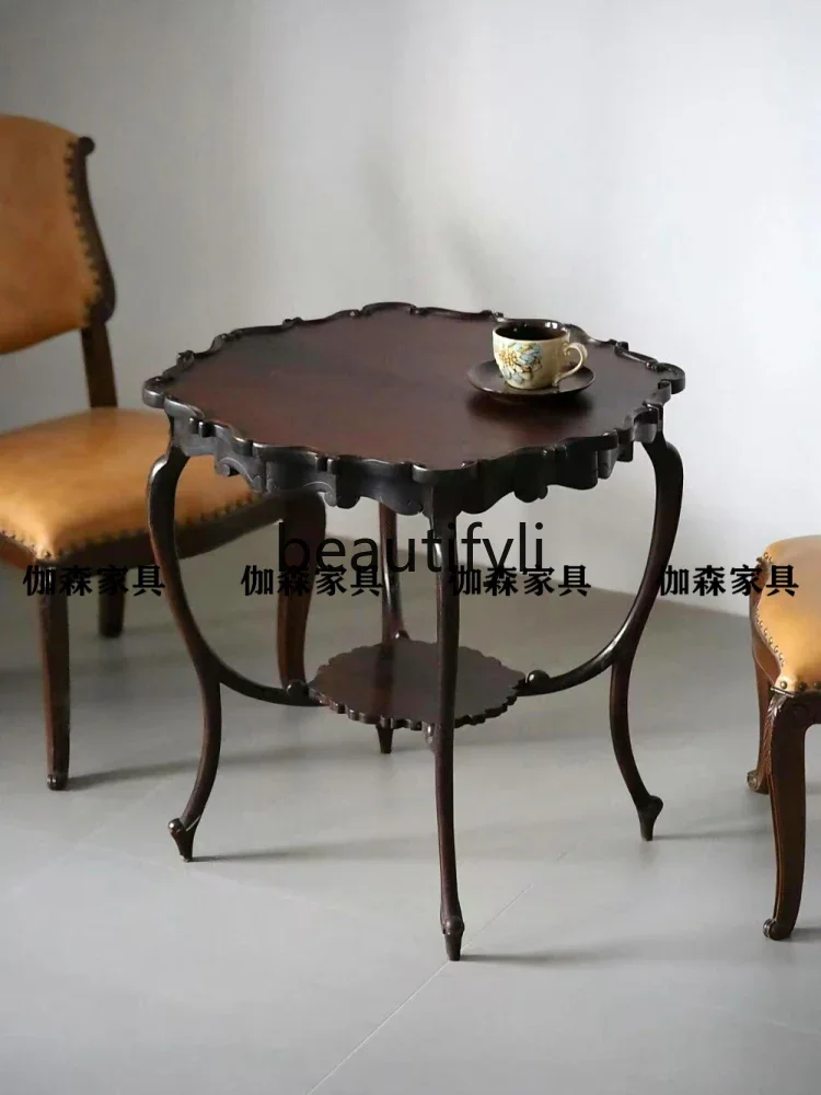 

Vintage Solid Wood Carved Side Table European Style Retro Old Shanghai Coffee Table Sofa Side Table