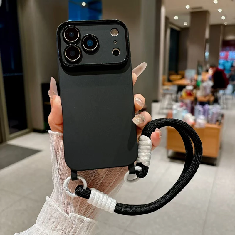 Simplified New Large Window Short Rope Phone Case For IPhone 17Pro Max 13 14 15 16 Anti Drop And Shock-absorbing Protective Cove