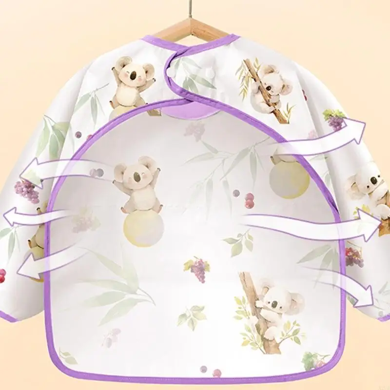 Baby Weaning Bib Waterproof Long Sleeve Mess Proof Bib Infant Coverall Bib Feeding Apron Bib for Toddlers 1-3 Years A2UB