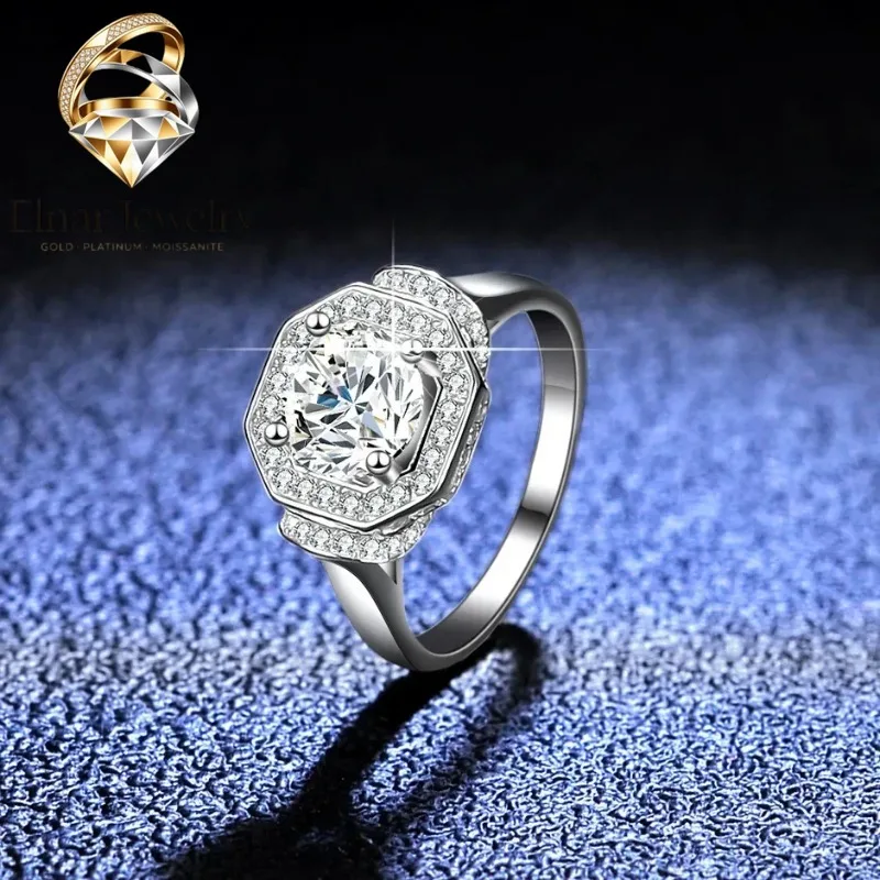 Elnar Jewelry White Gold Platinum PT950 Women Ring 1CT Real Diamond Engagement Ring For Women Lovely Birthday Gift For Girl With