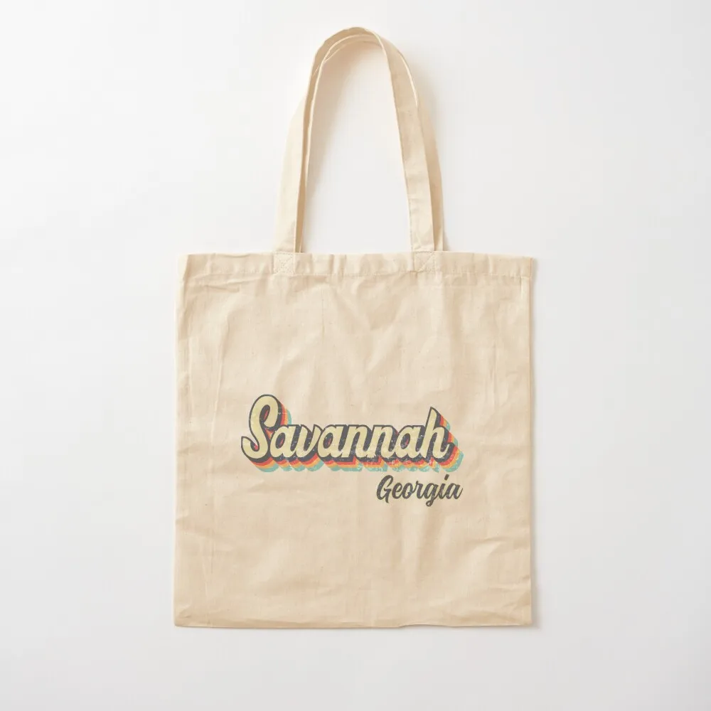 

Savannah city Georgia Retro Vintage 70s rainbow Tote Bag