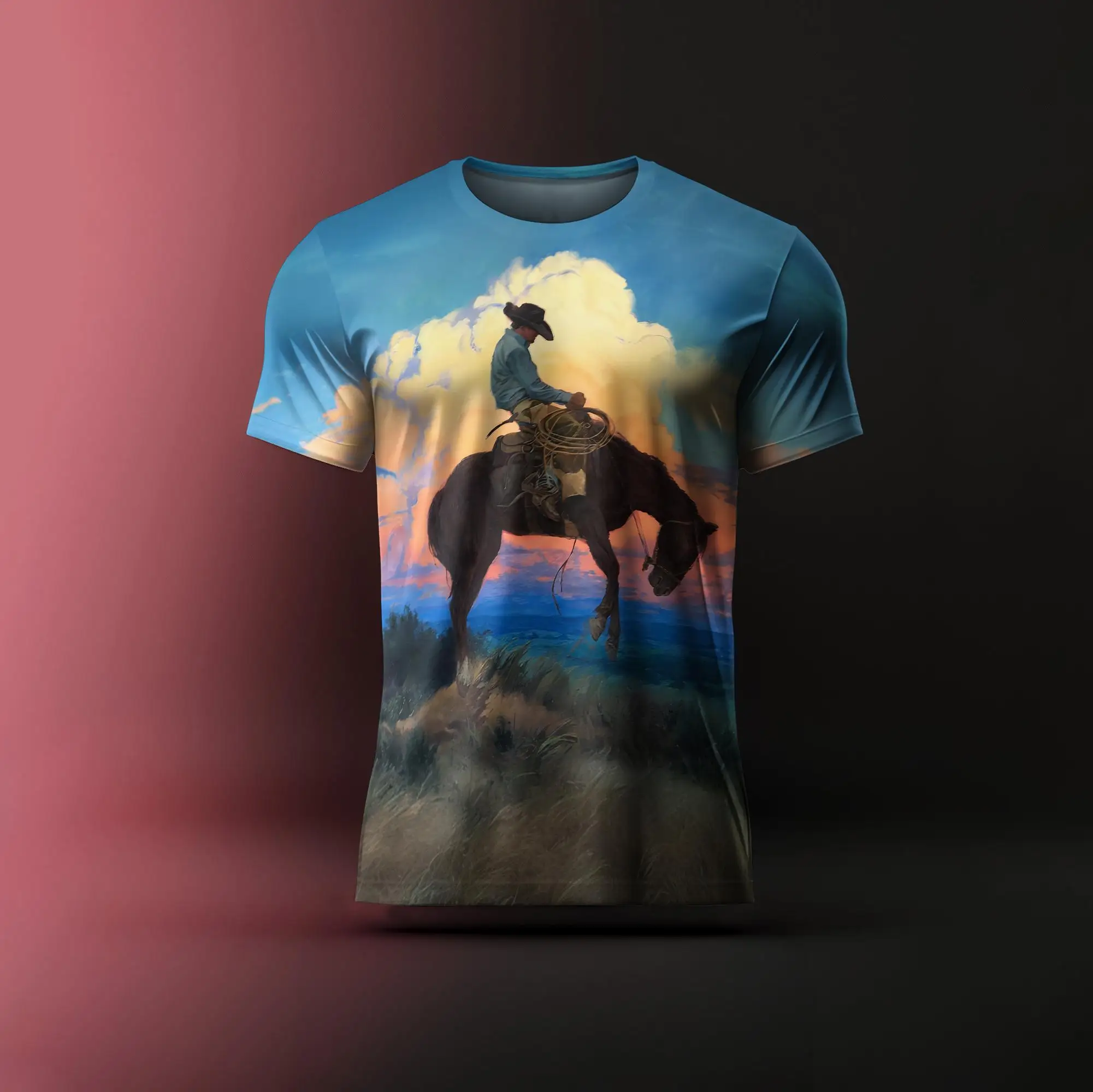 Cowboy Men's T Shirt Summer Fashion Short Sleeve Oversized Clothing Retro T-Shirts Pattern Print Male Casual Crew Neck Pullover