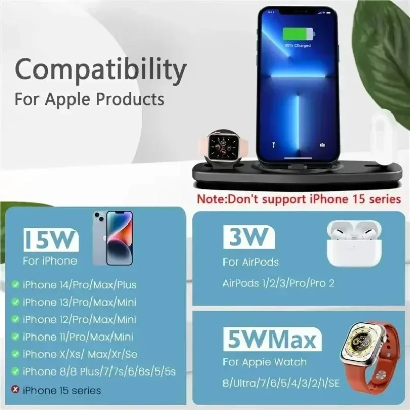 3-in-1 Schnell-Ladestation Faltbares Kabelloses Ladegerät Ständer Dock Handyhalter für iPhone 17-12 Apple Watch AirPods – Detail 22