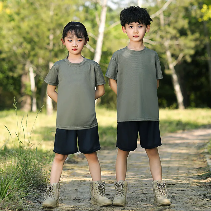 Tactical Vest Short Sleeve Summer Camouflage Camp Mesh Breathable T-Shirt Primary and Secondary School Military Training Uniform