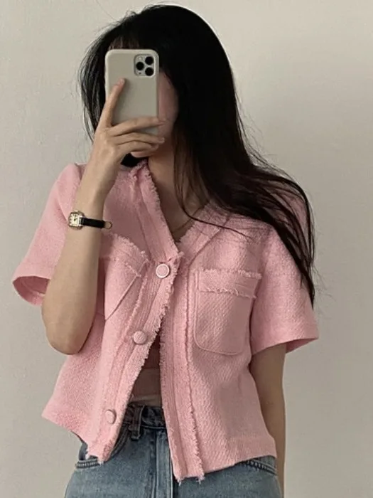 Dongda Gate Summer 2025 Nuovo cappotto da donna con frange in tweed Materiale Thi V-Ne Commuter Faion