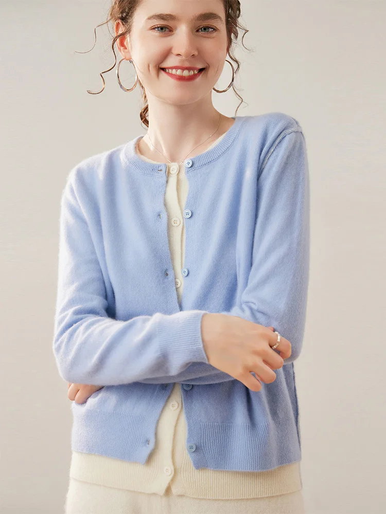 2025 nouvelles femmes pull en cachemire col rond boutons Cardigan 100% cachemire tricots automne hiver vêtements hauts conception de blocage de couleur