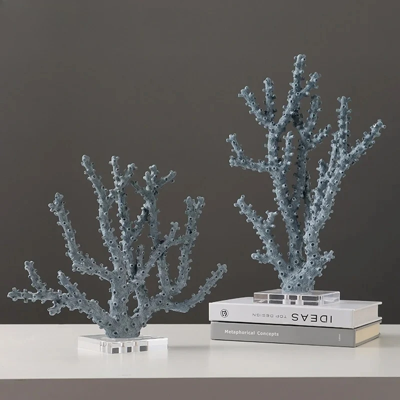 Light Blue Coral Ornaments Resin Handicrafts Table Decoration Simulation Coral Sculpture Modern Artwork Room Aesthetic Decor