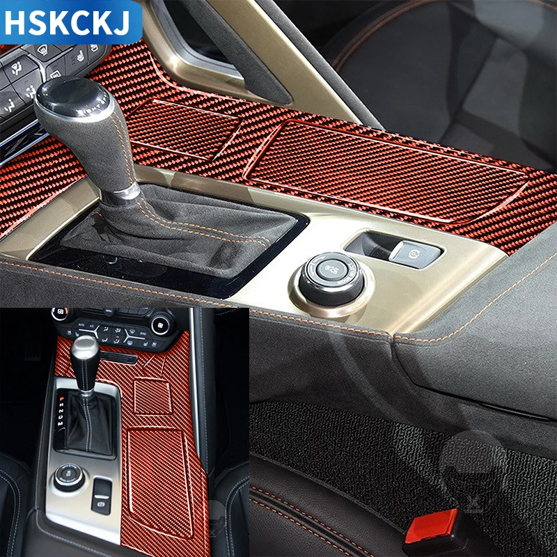 

For Chevrolet Corvette C7 2014-2019 Red Carbon Fiber Center Console Cup Holder Panel Cover Decoration Trim Sticker Accessories