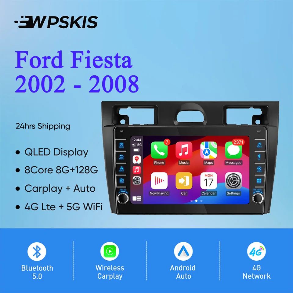 Radio con GPS para coche, reproductor con Android 14, 8GB de Ram, 128GB, vídeo, Audio A/V, música, DVD, Navi, para Mk5 Ford Fiesta, 2002-2008, Carplay, DSP, RDS
