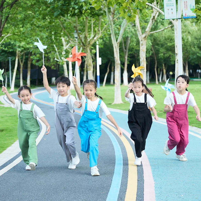 Children Hip Hop Clothing Overalls Girls Patchwork Dungaree Boys Candy Color Jumpsuit Street Dance Romper Kids Stage Streetwear