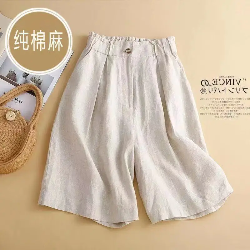 Wide Leg 2025 New High Waisted Five Quarter Length Pants With A Sense Of Sagging. Summer Loose Thin Breathable Cotton And Linen