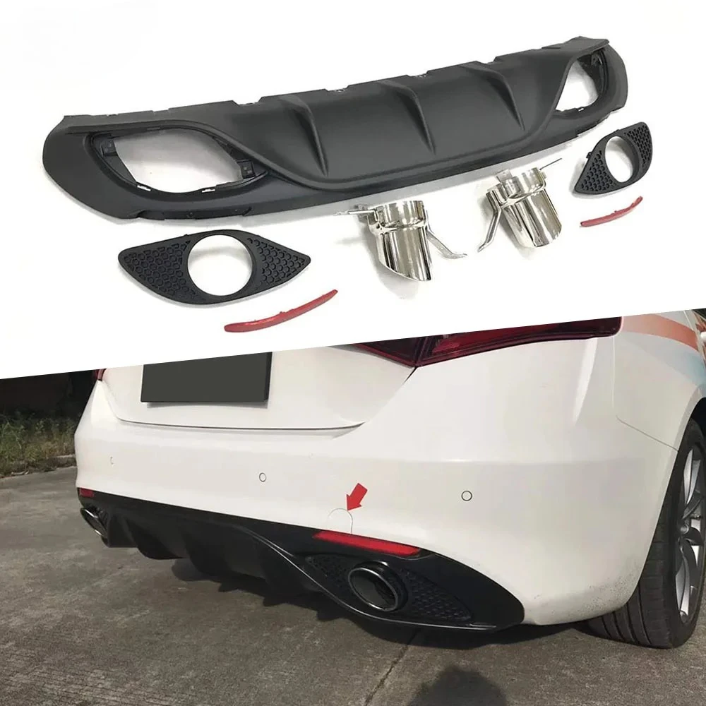 

NEW PP Matte Black Rear Bumper Lip Diffuser Standard 2016-2019 Sport Style Bumper Guard With Steel Exhaust for Alfa Romeo Giulia