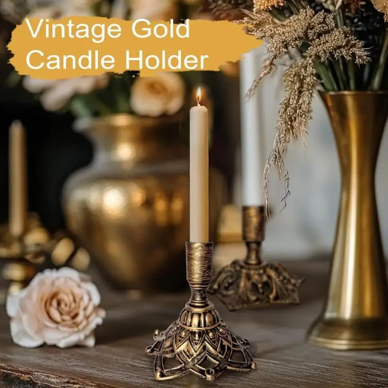 1 Pair Vintage Golden Brass Candle Holders for 34 Inch Tower Candles Home Wedding Party Decor Candelabros
