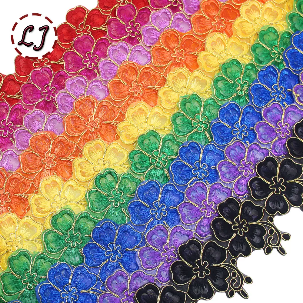 New fashion 1 yard 65mm embroidered colorful flower lace tape trim iron on patch sewing crafts Bohemia garment accessories DIY