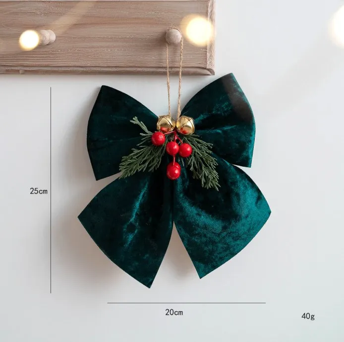 จี้โบว์สไตล์เกาหลี ของประดับตกแต่งคริสต์มาส โบว์กำมะหยี่สีแดง 3 มิติ พร้อมกระดิ่ง ของตกแต่งเทศกาล ของประดับงานปาร์ตี้